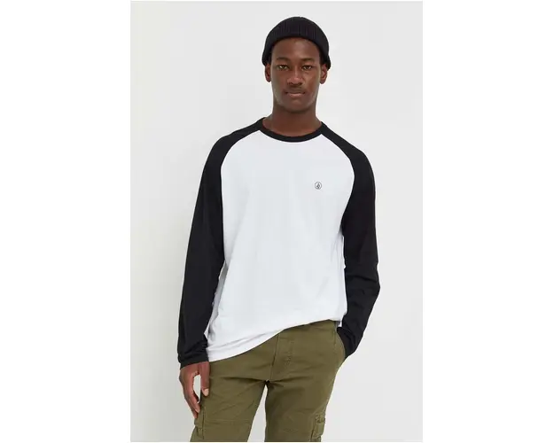 Volcom longsleeve din bumbac culoarea alb, modelator
