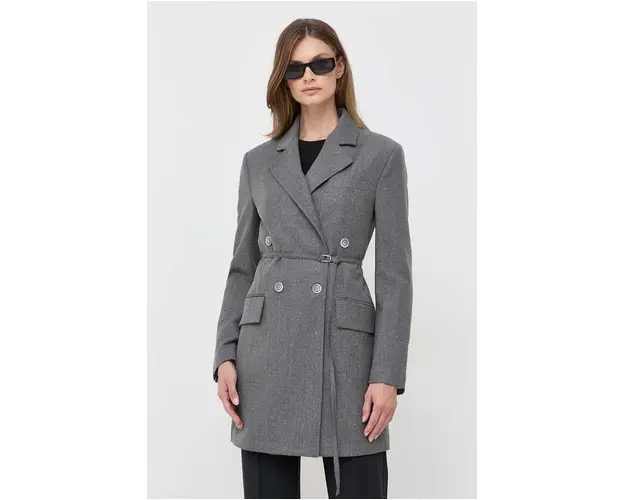 Beatrice B palton femei, culoarea gri, cu doua randuri de nasturi, neted