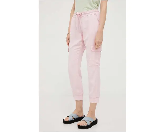 Rich & Royal pantaloni femei, culoarea roz, fason cargo, medium waist