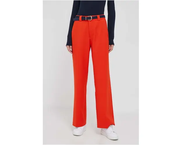 Rich & Royal pantaloni femei, culoarea portocaliu, drept, high waist
