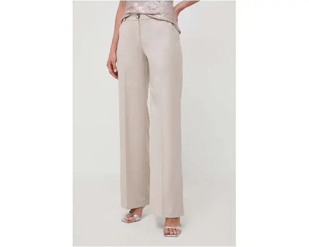 Silvian Heach pantaloni femei, culoarea bej, drept, high waist