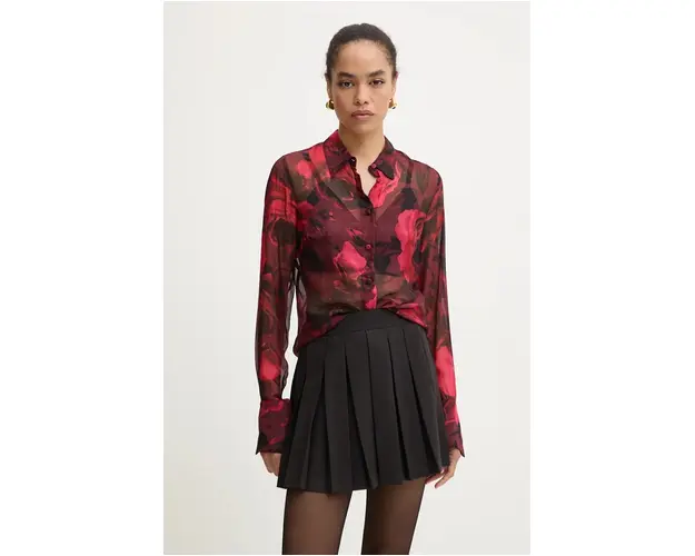 Blugirl Blumarine camasa de matase culoarea roz, cu guler clasic, regular, RF4119.T3948