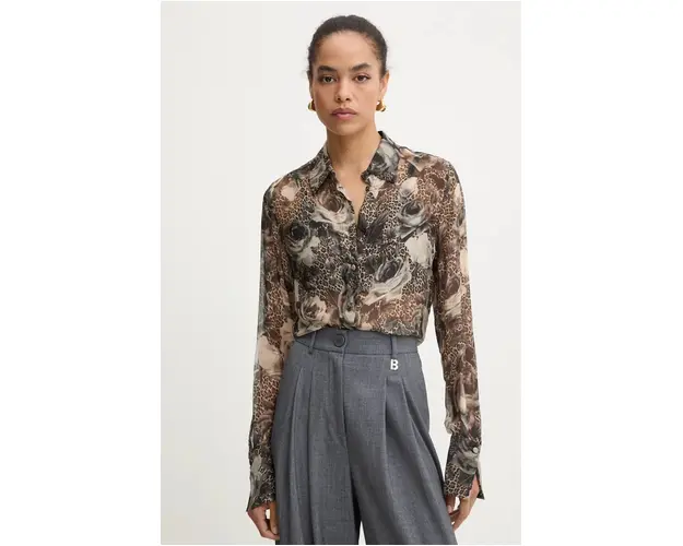 Blugirl Blumarine camasa de matase culoarea gri, cu guler clasic, regular, RF4119.T3948