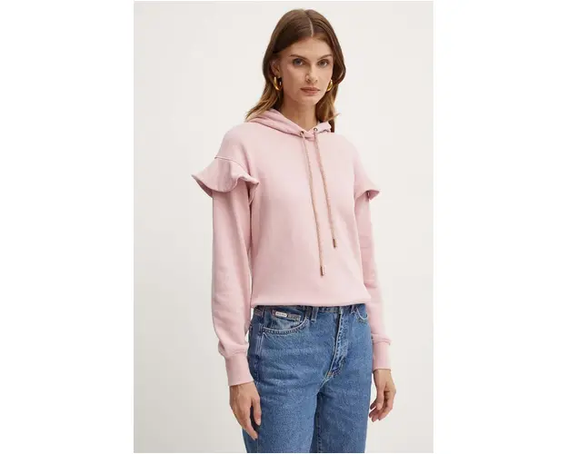 Silvian Heach hanorac de bumbac LINDER femei, culoarea roz, cu gluga, neted, GPA24338FE