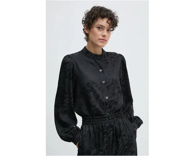 Mos Mosh camasa femei, culoarea negru, cu guler stand-up, regular, 165220