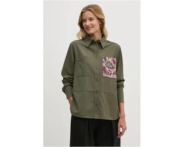 Mos Mosh camasa femei, culoarea verde, cu guler clasic, relaxed, 166360
