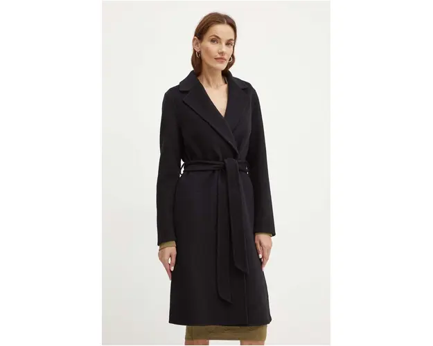 Silvian Heach palton de lana BRUGGE culoarea negru, de tranzitie, cu doua randuri de nasturi, GPA24023CP