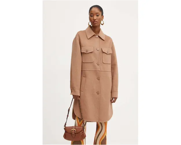 Silvian Heach palton de lana HORSTI culoarea bej, de tranzitie, oversize, GPA24109CP