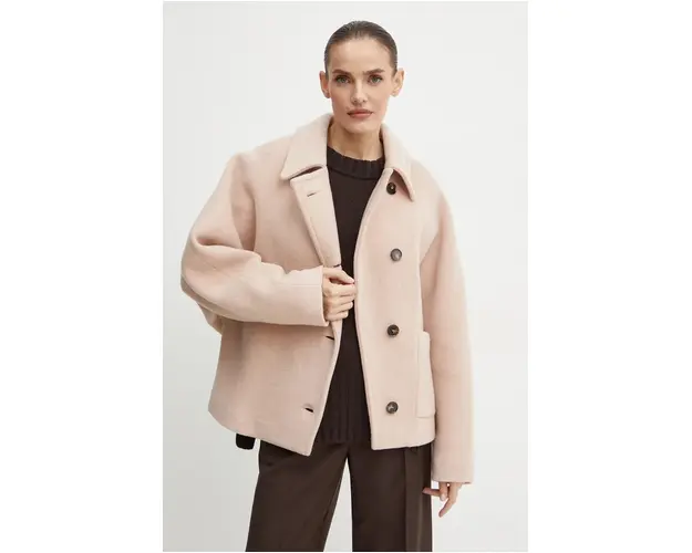 Liviana Conti palton de lana culoarea bej, de tranzitie, oversize, L4WL54