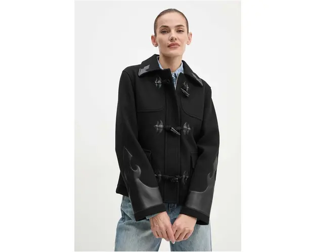 Silvian Heach palton RADIK femei, culoarea negru, de tranzitie, GPA24049GB