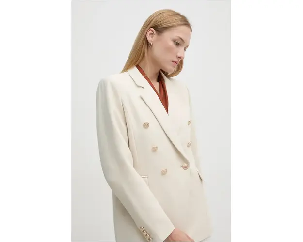 Mos Mosh sacou culoarea bej, cu doua randuri de nasturi, neted, 165070