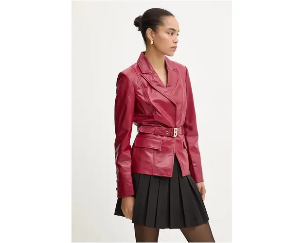 Blugirl Blumarine sacou de piele culoarea bordo, un singur rand de nasturi, neted, RF4128.P0356