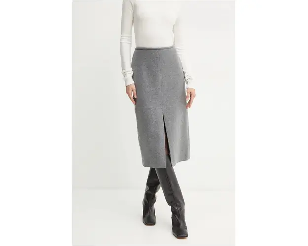 Liviana Conti fusta de lana culoarea gri, midi, evazati, L4WL49