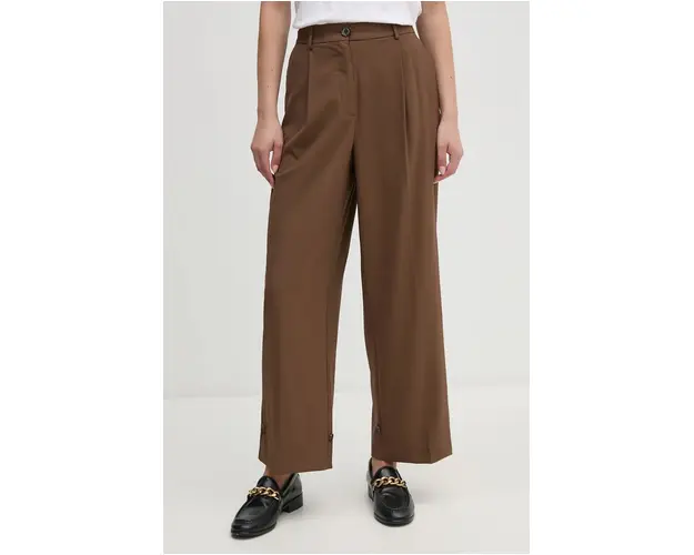 Mos Mosh pantaloni femei, culoarea maro, lat, high waist, 166290