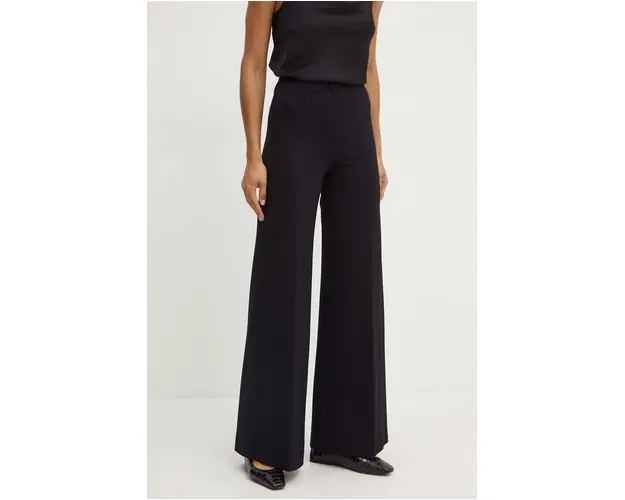 Liviana Conti pantaloni femei, culoarea negru, lat, high waist, CNTI88