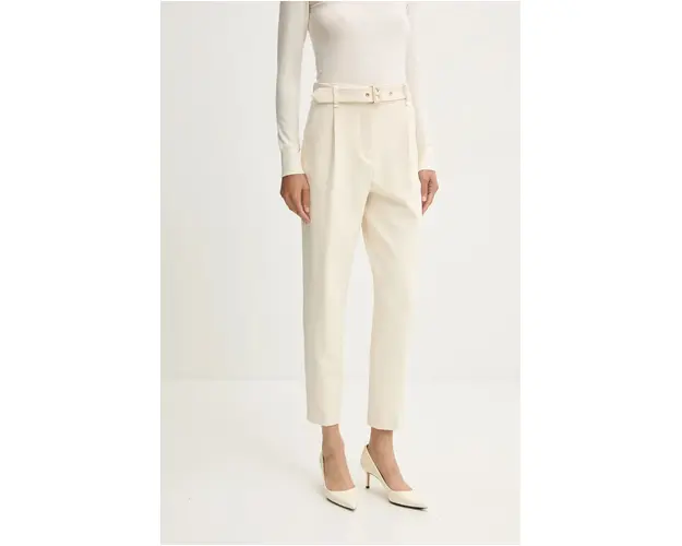 Blugirl Blumarine pantaloni femei, culoarea bej, fason tigareta, high waist, RF4073.T3191