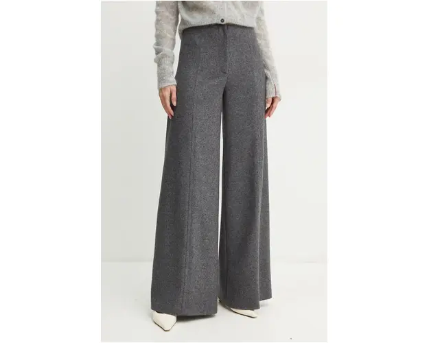 Liviana Conti pantaloni din casmir culoarea gri, lat, high waist, L4WN29