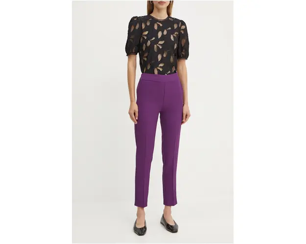 Silvian Heach pantaloni LACASI femei, culoarea violet, fason tigareta, high waist, GPA24147PA