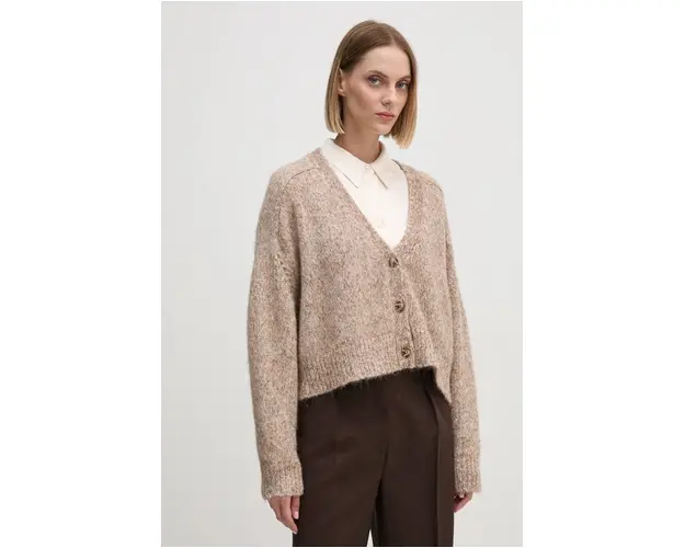 Mos Mosh cardigan din lana culoarea bej, 165780