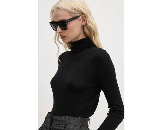 Mos Mosh pulover de lana femei, culoarea negru, light, cu guler, 165910