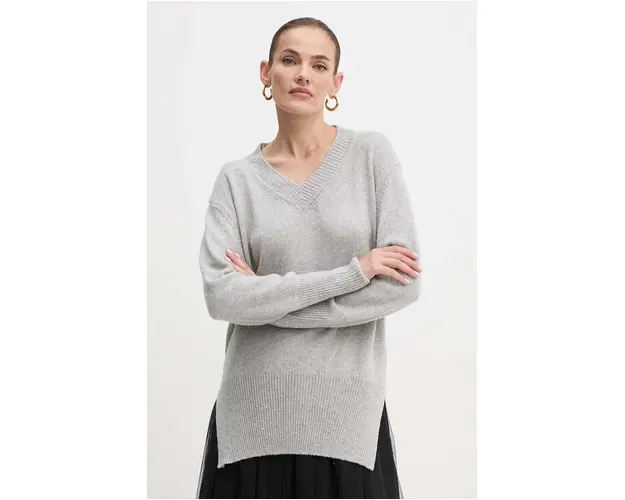 Liviana Conti pulover din amestec de casmir culoarea gri, light, F4WG43