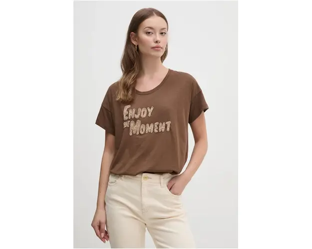 Mos Mosh tricou din bumbac femei, culoarea maro, 165380