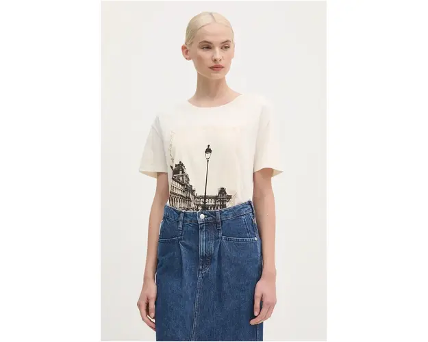 Mos Mosh tricou din bumbac femei, culoarea bej, 164510