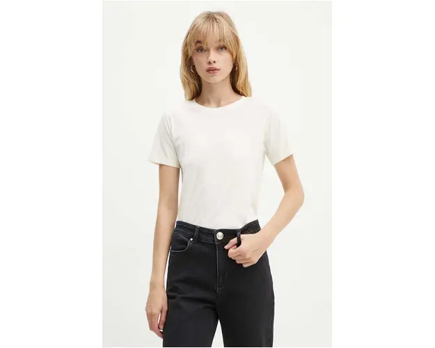 Silvian Heach tricou CHEKER femei, culoarea bej, GPA24057TS