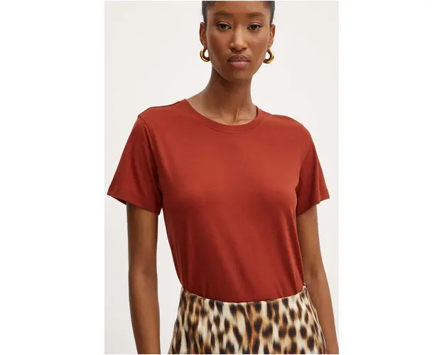 Silvian Heach tricou CHEKER femei, culoarea maro, GPA24057TS