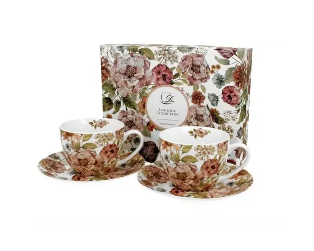 Set 2 cani 380ml PASTEL FLOWERS - WHITE