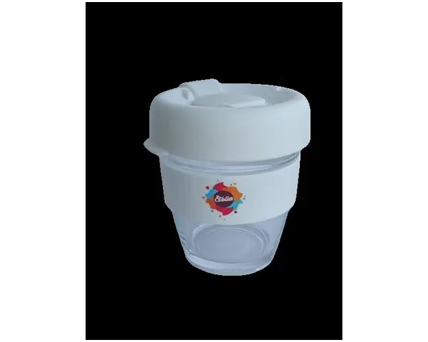 Pahar Termos Cappuccino din sticla cu capac alb din silicon Etolia 180ml