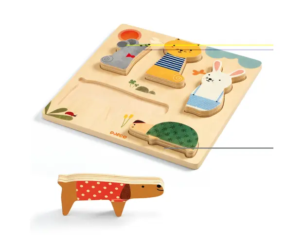 Puzzle din lemn Animale de companie, Djeco