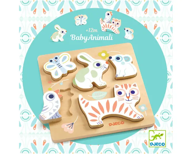 Puzzle din lemn BabyAnimali, Djeco