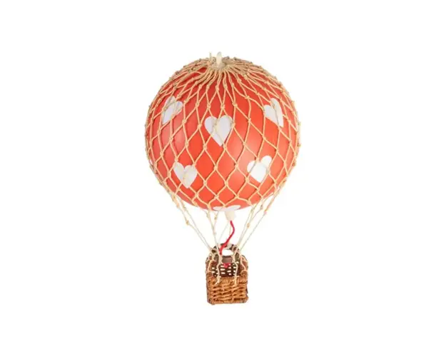 Decoratiune Balon cu aer cald, Authentic Models, Floating The Skies, Red Hearts, 8.5x8.5x13 cm