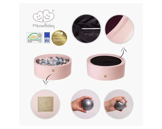 Meowbaby  Piscina rotunda 90×40 cm cu 300 mingi pentru copii  Light Grey