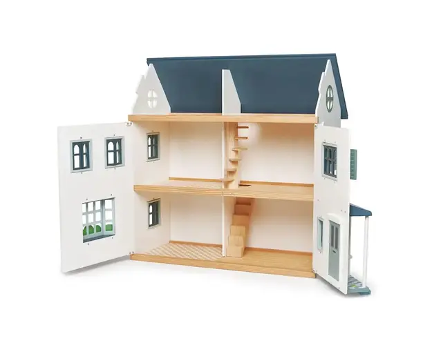 Casa de papusi, din lemn premium Dovetail House - cu 6 camere si cu pardoseala decorativa (fara alte componente sau accesorii) - Tender Leaf Toys
