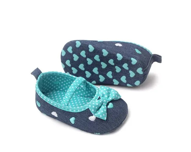 Balerini denim cu inimioare brodate