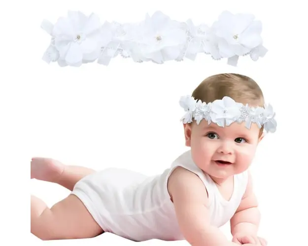 Bentita eleganta pentru bebeluse cu floricele si danteluta