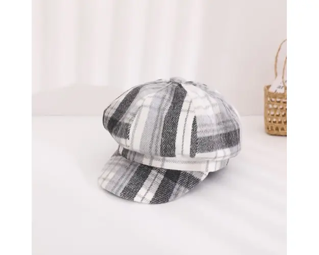 Bereta in carouri gri pentru fetite - Chic