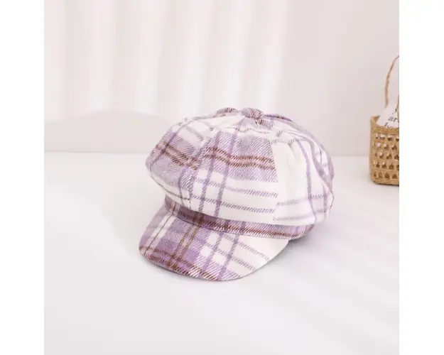 Bereta in carouri lila pentru fetite - Chic