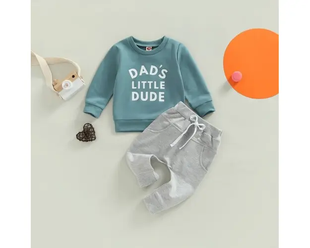 Compleu cu bluzita albastra pentru baietei - Dad's little dude