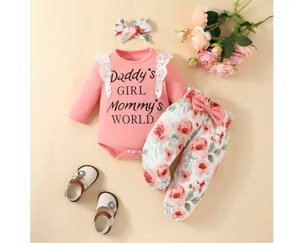 Compleu cu body roz somon pentru fetite - Daddy and Mummy