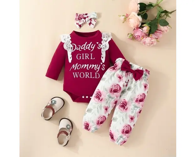 Compleu cu body visiniu pentru fetite - Love