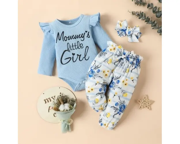 Compleu pentru fetite cu body bleu - Mommy's little girl