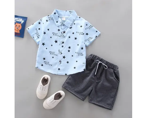 Costum cu camasuta bleu cu stelute