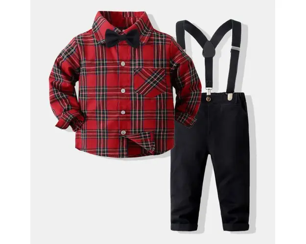 Costum elegant pentru baietei cu camasuta in carouri