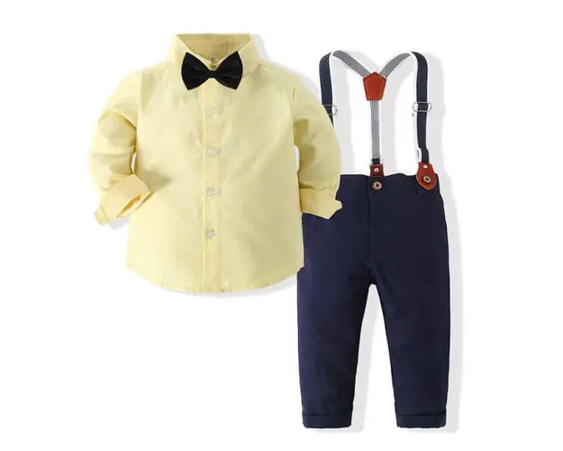 Costum pentru baietei cu papion si camasuta galbena