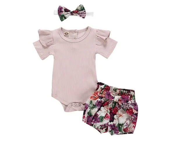 Costumas cu body si pantaloni scurti - Purple flower