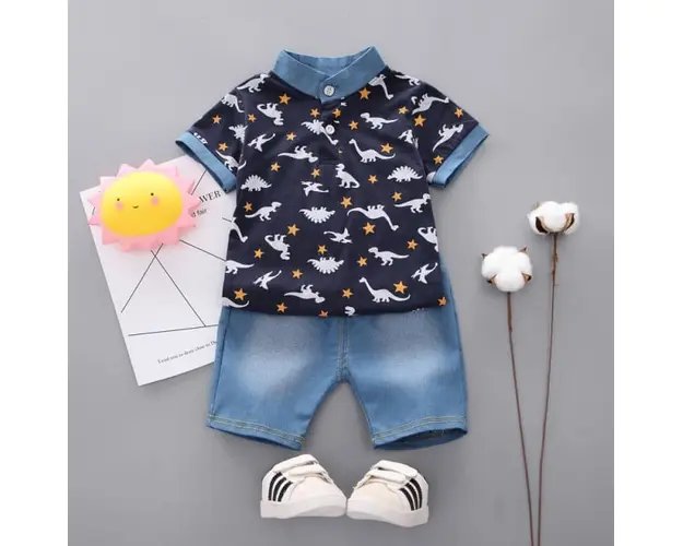 Costumas cu tricou bleumarine pentru baietei - Dino