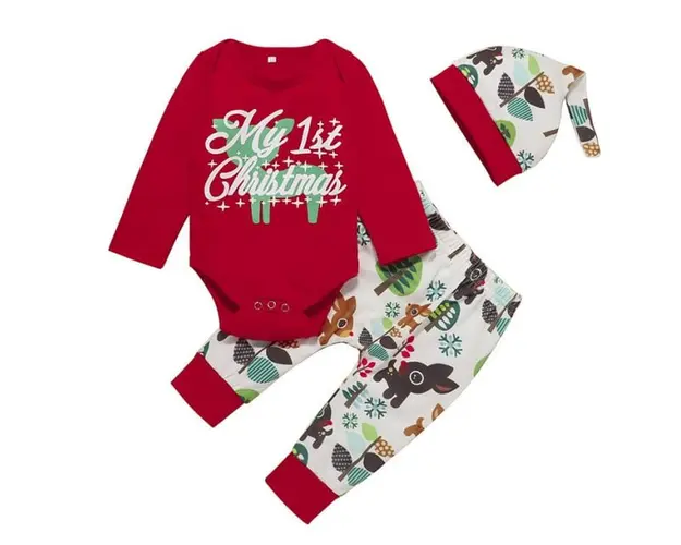 Costumas din 3 piese cu body rosu - My 1st Christmas